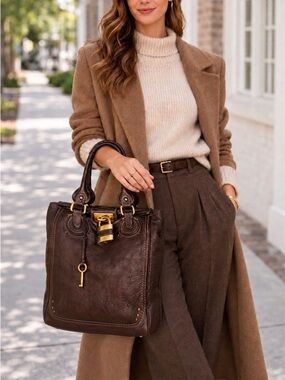 CHLOE Paddington Mocha Brown Leather Bag with Lock & Key Mint Condition